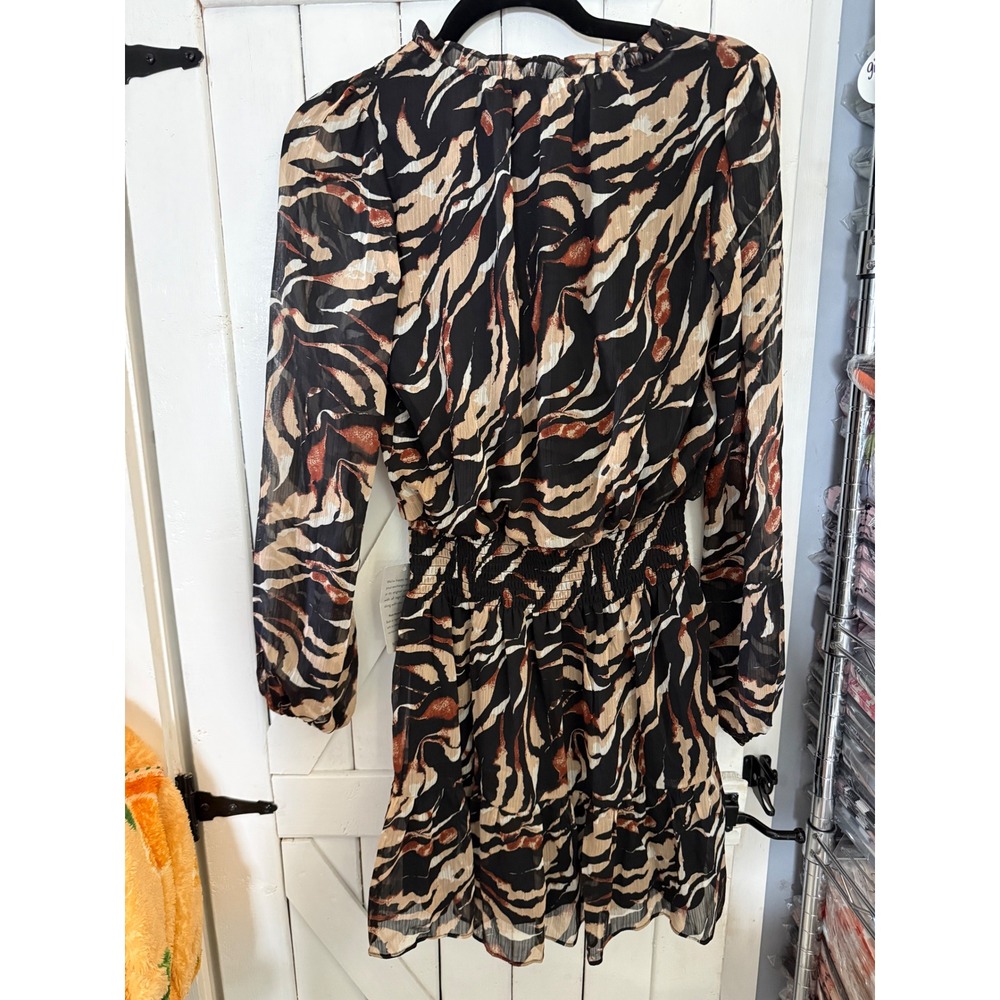 Socialite Womens Animal Print Smocked Waist Mini Dress Black Tan XS - Picture 7 of 9